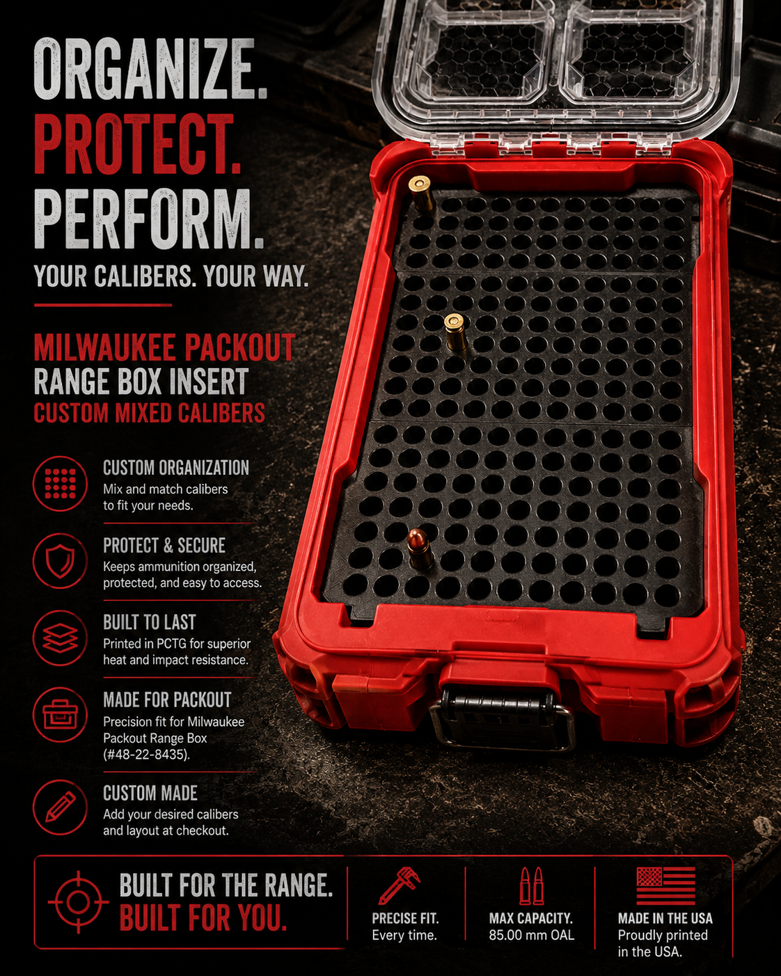 Milwaukee Packout Range Box Insert Custom Mixed Calibers